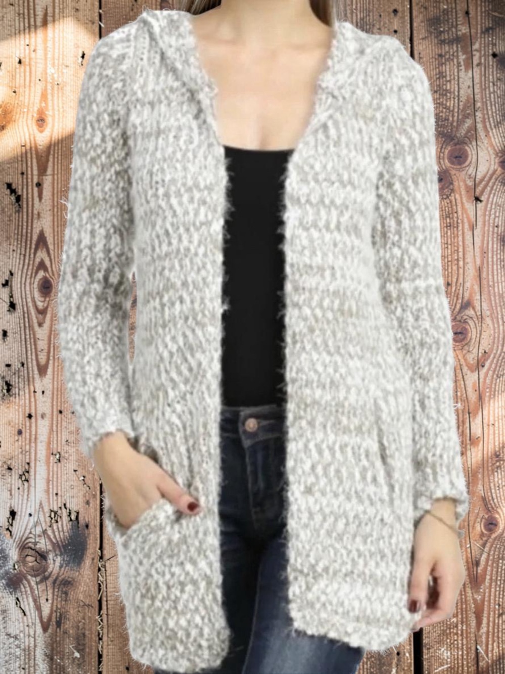 Kadence Oatmeal and Ivory Eyelash Cardigan Sweater Sz XL